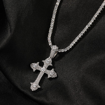 Hip-Hop Diamond-Encrusted Zircon Cross Necklace