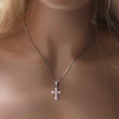 Gold-plated, diamond-encrusted mini cross necklace