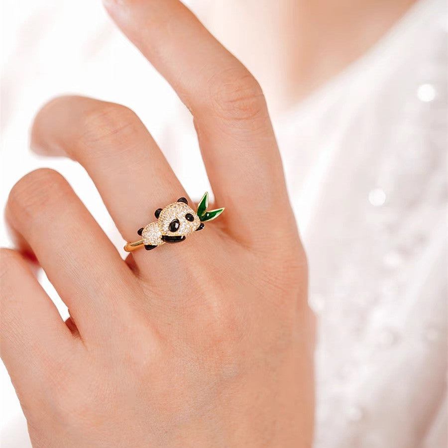 Cute panda bamboo ring girlfriends gift