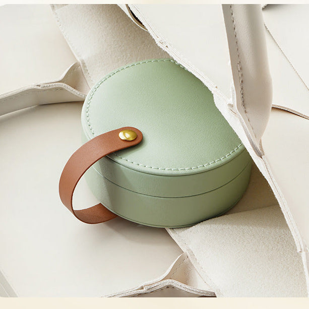 PU leather portable round jewelry box