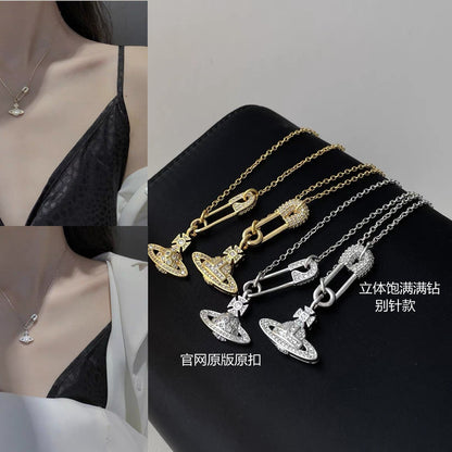 Saturn pin necklace women&