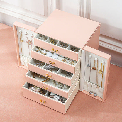 Multi-layer desktop household leather jewelry armoire