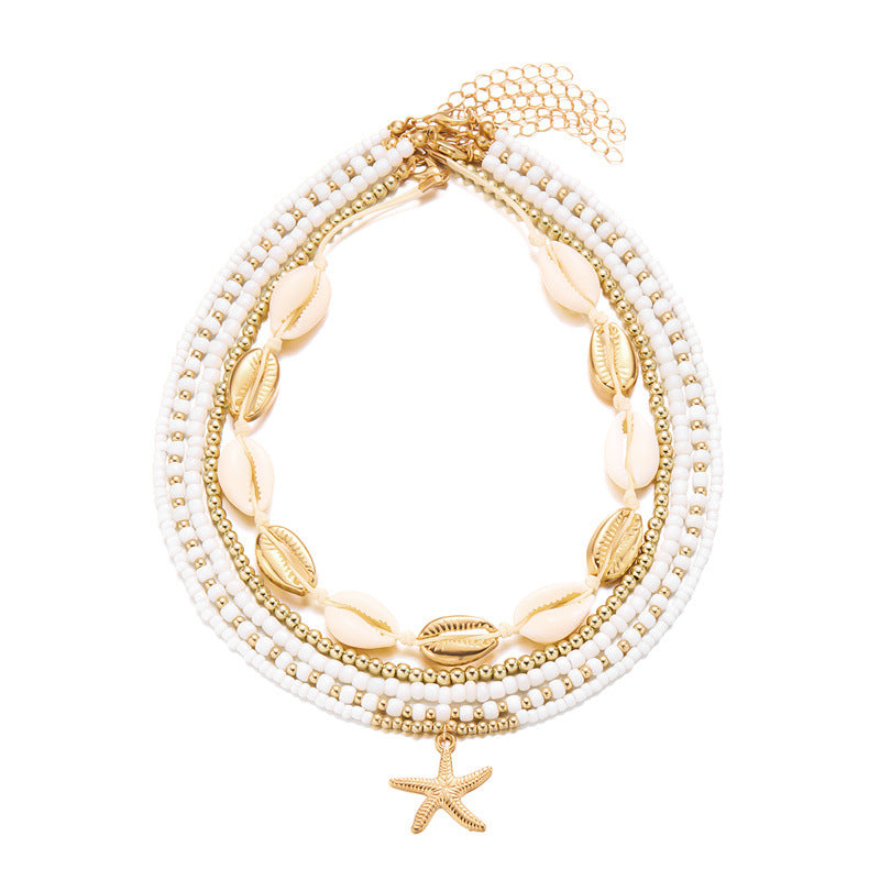 Starfish shell rice bead multi-layer necklace