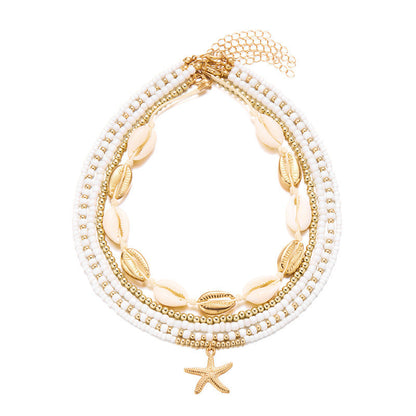 Starfish shell rice bead multi-layer necklace