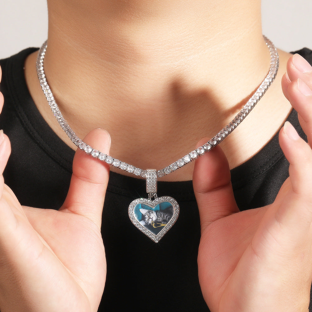 Customized photo heart shape pendant couple necklace