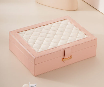 Diamond lattice leather color matching jewelry box
