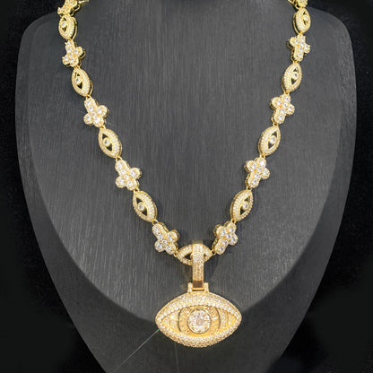 Cross Zircon Eye Pendant Hip Hop Necklace