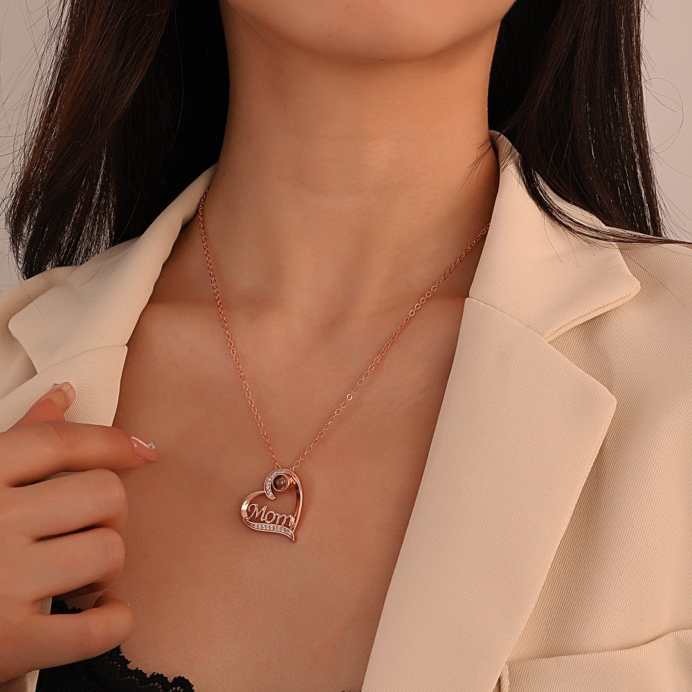 mom letter heart necklace fashion personality 100 languages projection clavicle chain mother&