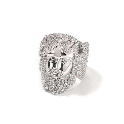 Hip-hop exaggerated portrait inlaid zircon ring