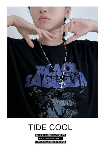 Double Cross Diamond Necklace Hip Hop Pendant