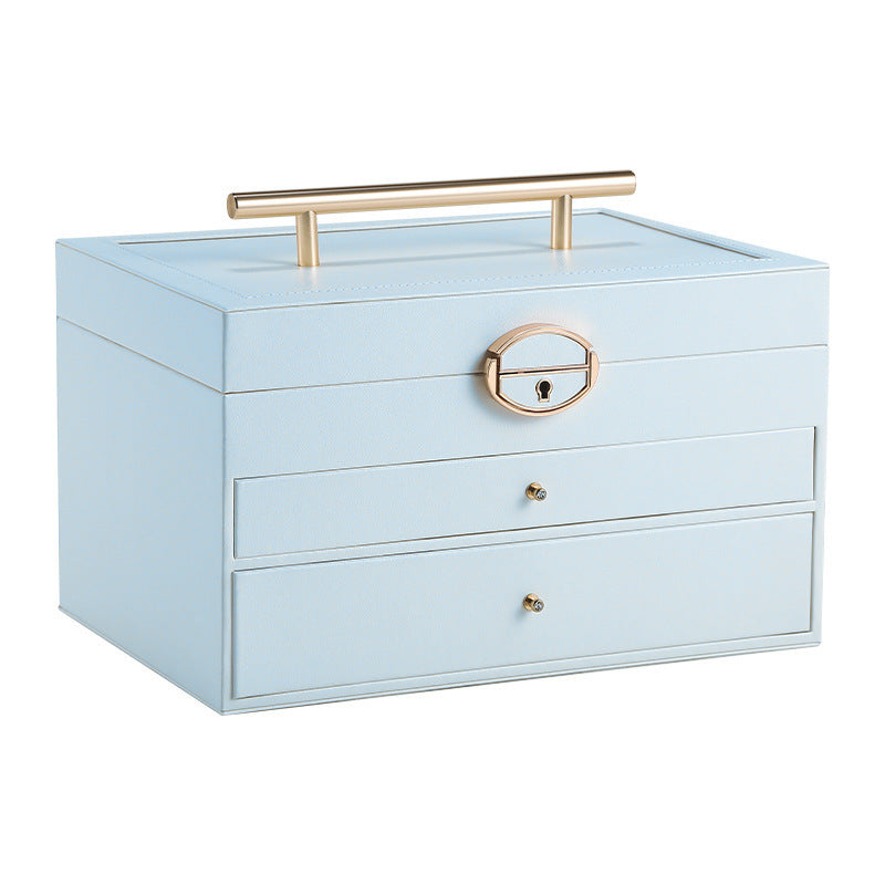 Portable large capacity jewelry box with large mirror