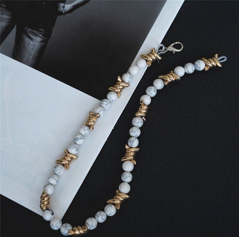 Thorn Light Luxury White Turquoise Pearl Metal Necklace