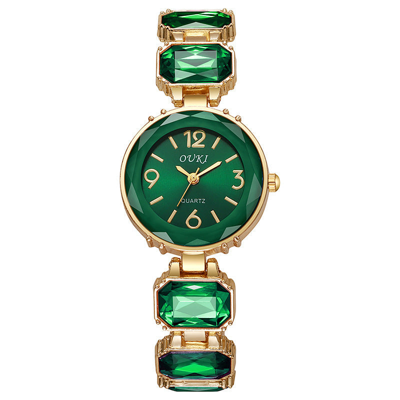 Women’s Gold Bracelet Quartz Watch with Black Crystal Dial