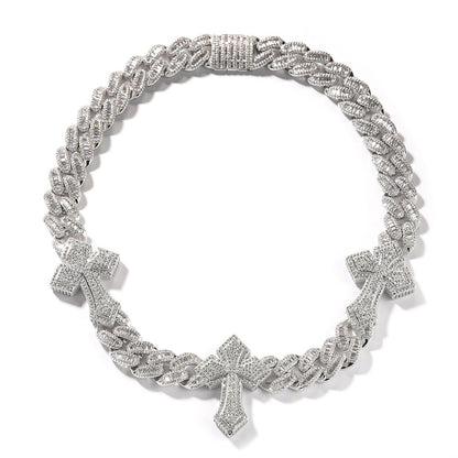 mens gold cross cuban link chain necklace
