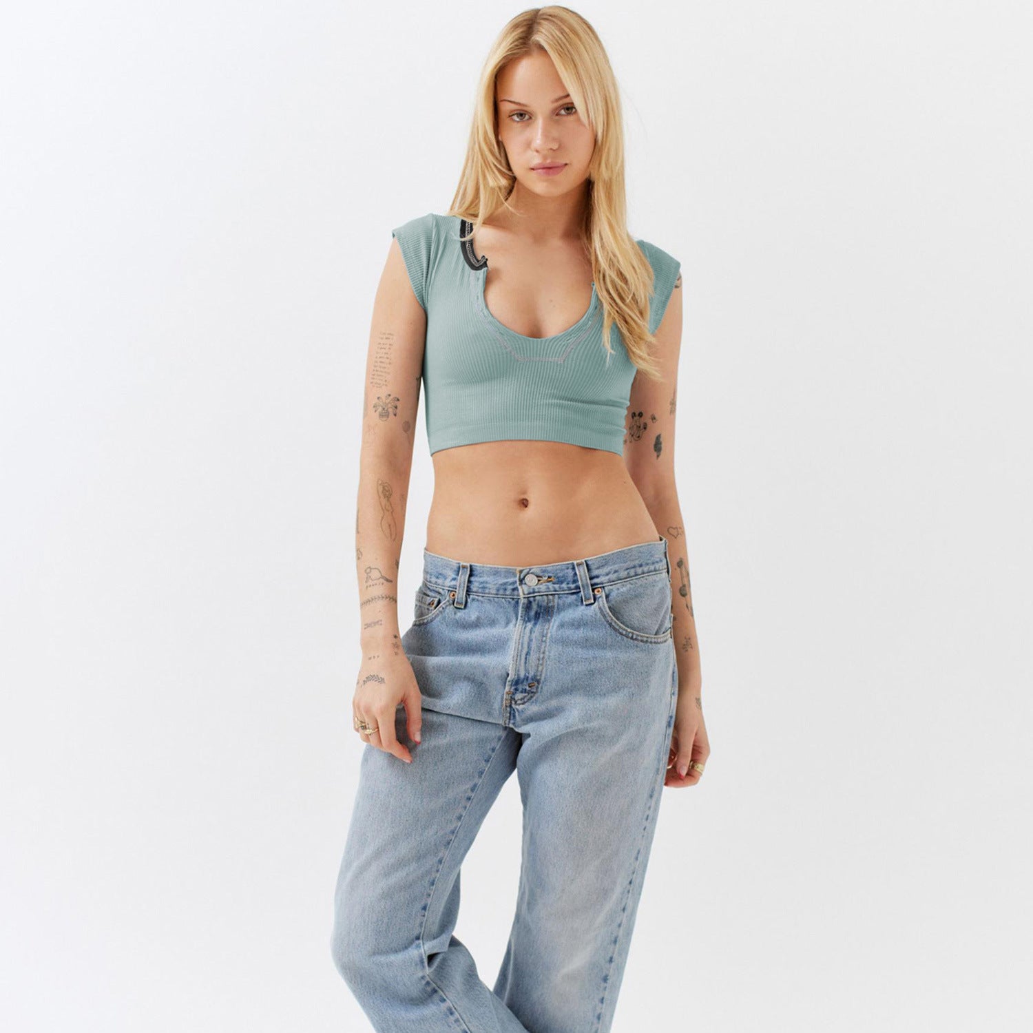 Slim Fit Ultra Short Sexy Spicy Girls Top Knitted Thread T-shirt