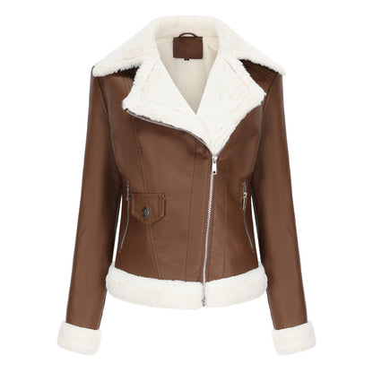 Autumn and winter fleece leather women&