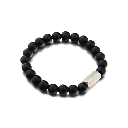 Stainless steel engraved beaded bracelet