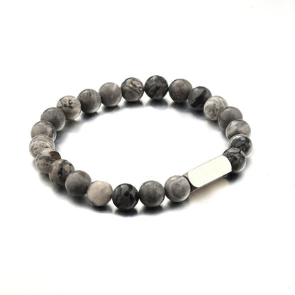 Stainless steel engraved beaded bracelet