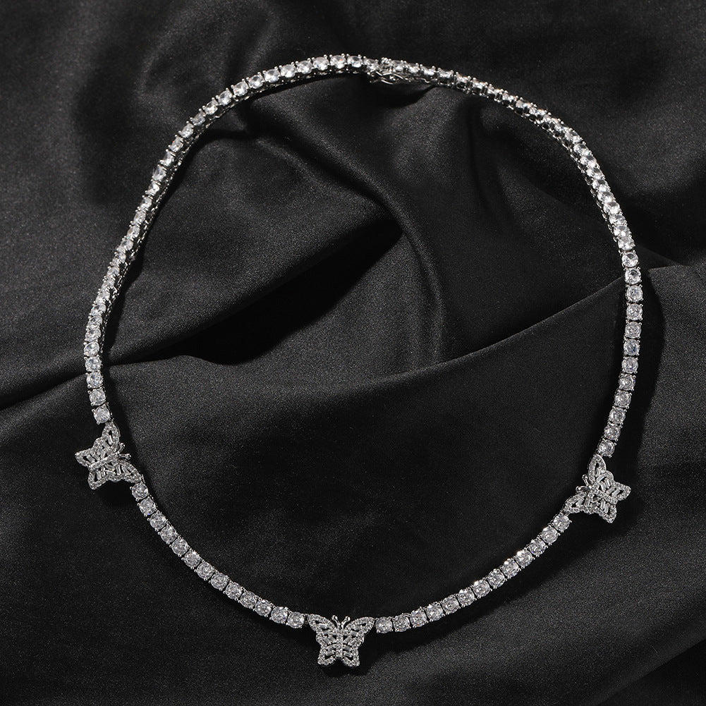 diamond tennis necklace butterfly chain