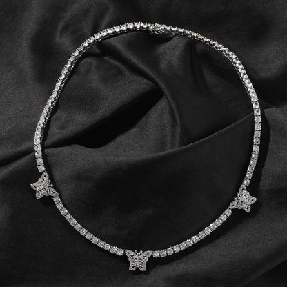 diamond tennis necklace butterfly chain