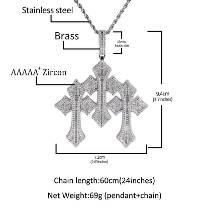 Retro Cross Square Zircon Inlay Necklace