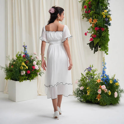 French square neck waist dress