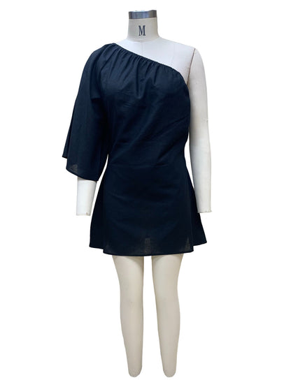 2023 Loose Slim Slanted Shoulder Short Dress
