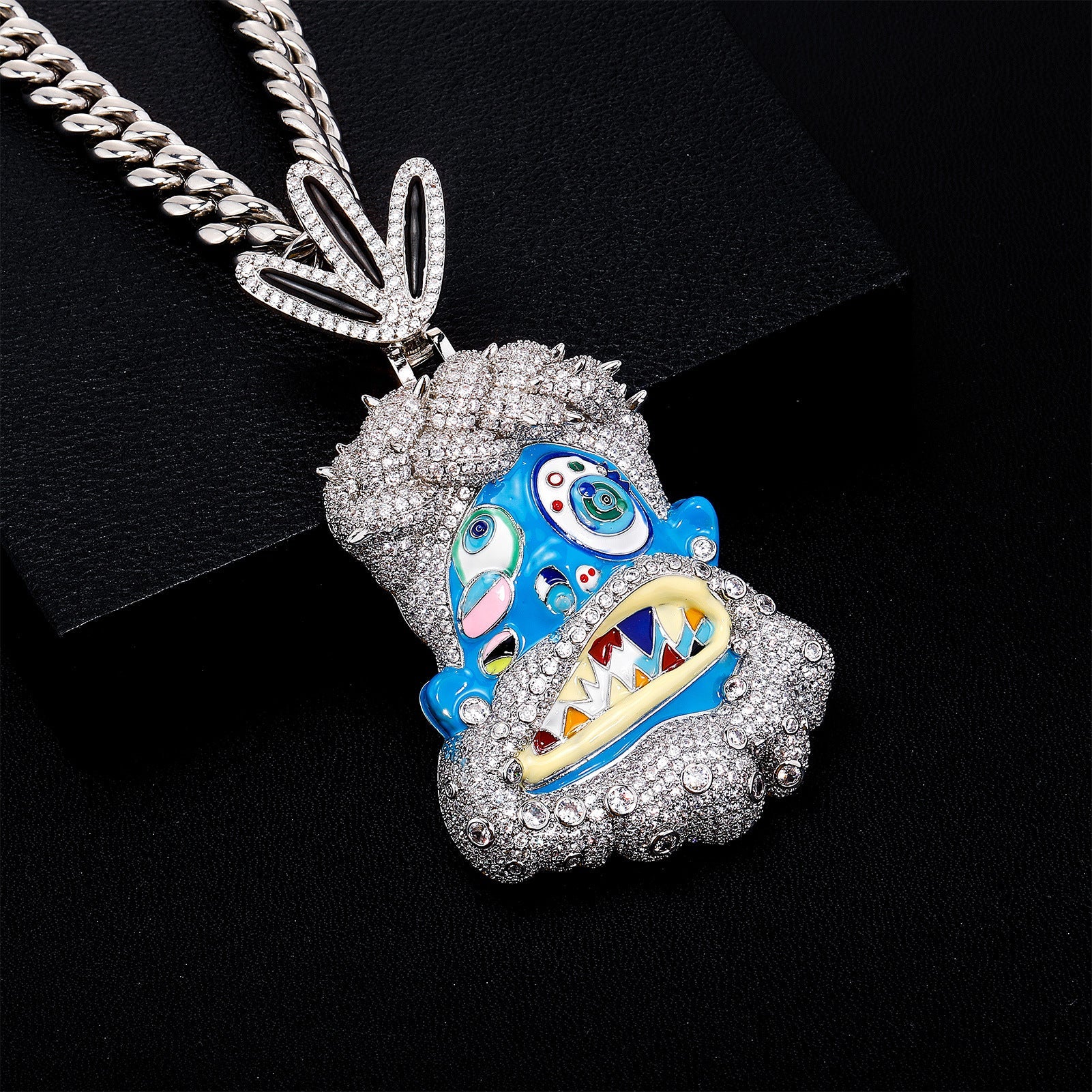 Diamond-studded colorful dripping oil cartoon head hip-hop pendant necklace wholesale