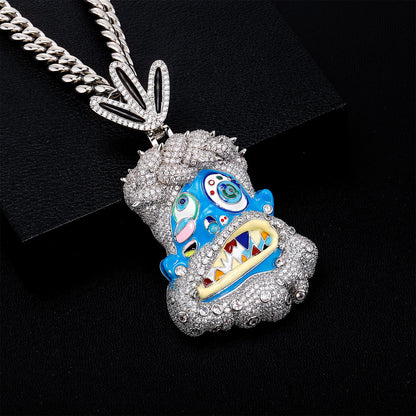 Diamond-studded colorful dripping oil cartoon head hip-hop pendant necklace wholesale