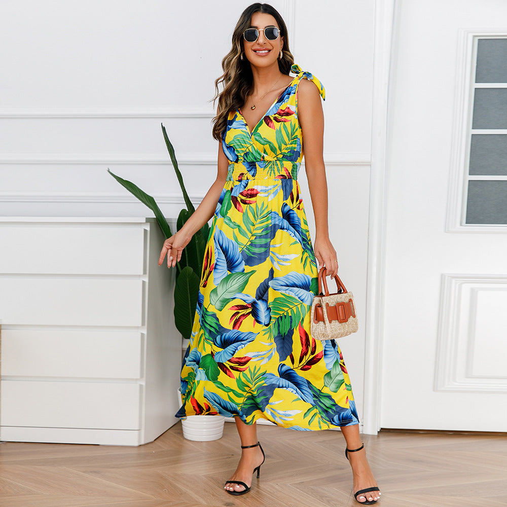 Hawaiian Beach Dress Summer Print Long Skirt Women&