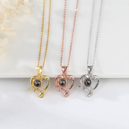 Dragonfly Love Heart Projection Necklace
