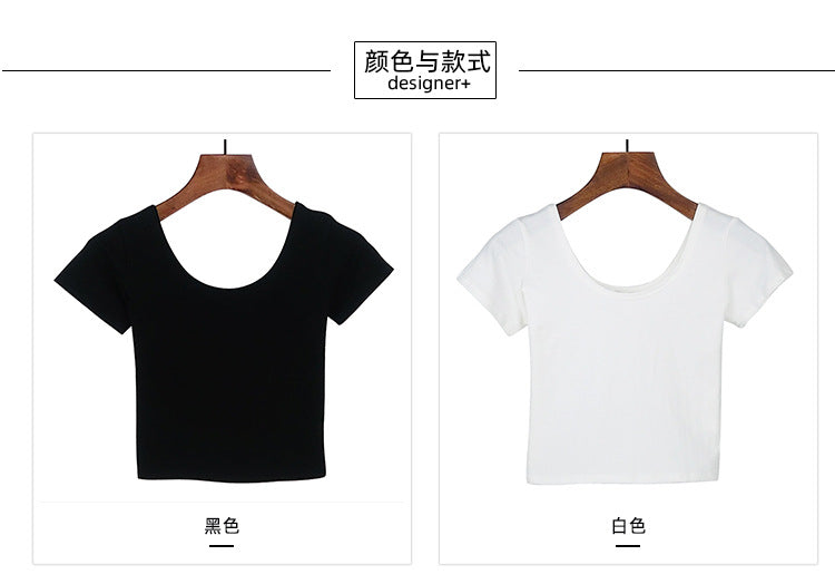 Tight navel-baring short-sleeved women&