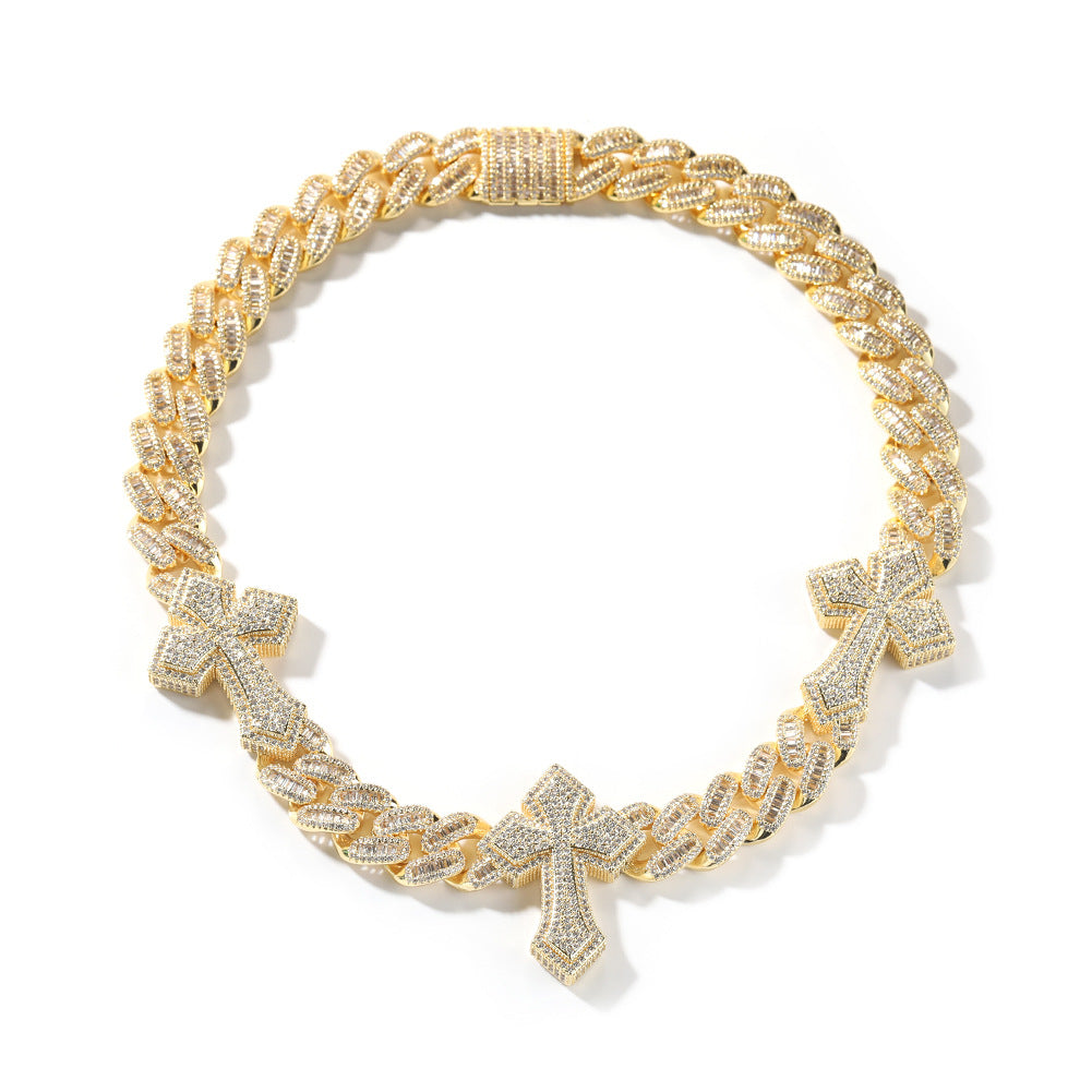 mens gold cross cuban link chain necklace
