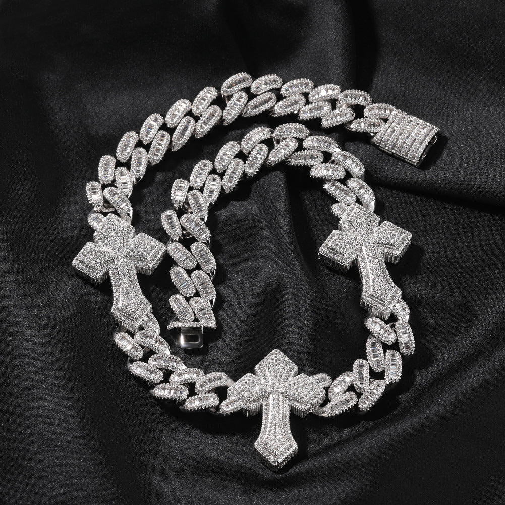 mens gold cross cuban link chain necklace