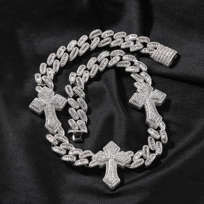 mens gold cross cuban link chain necklace