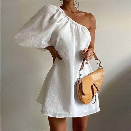2023 Loose Slim Slanted Shoulder Short Dress