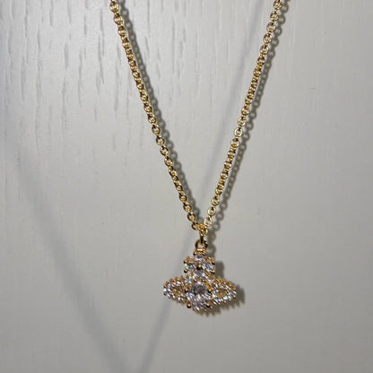 Saturn full diamond necklace clavicle chain
