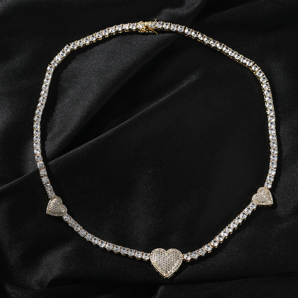 mens gold chain tennis Love heart necklace