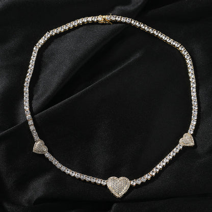 mens gold chain tennis Love heart necklace