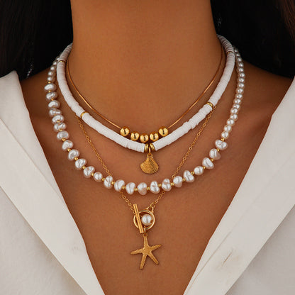 starfish necklace pearl shell necklace