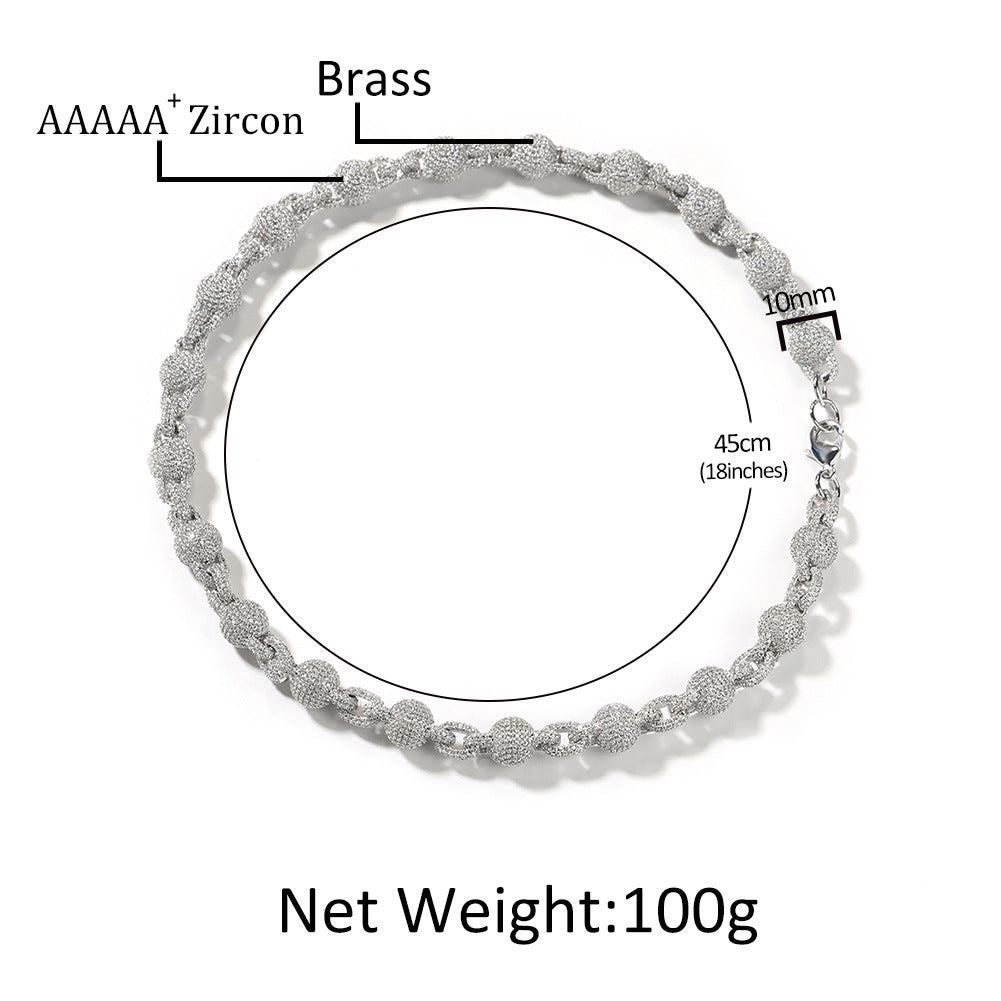 mens gold 5A Zirconia Ball chain necklace