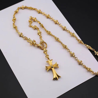 Retro gold silver cross flower necklace
