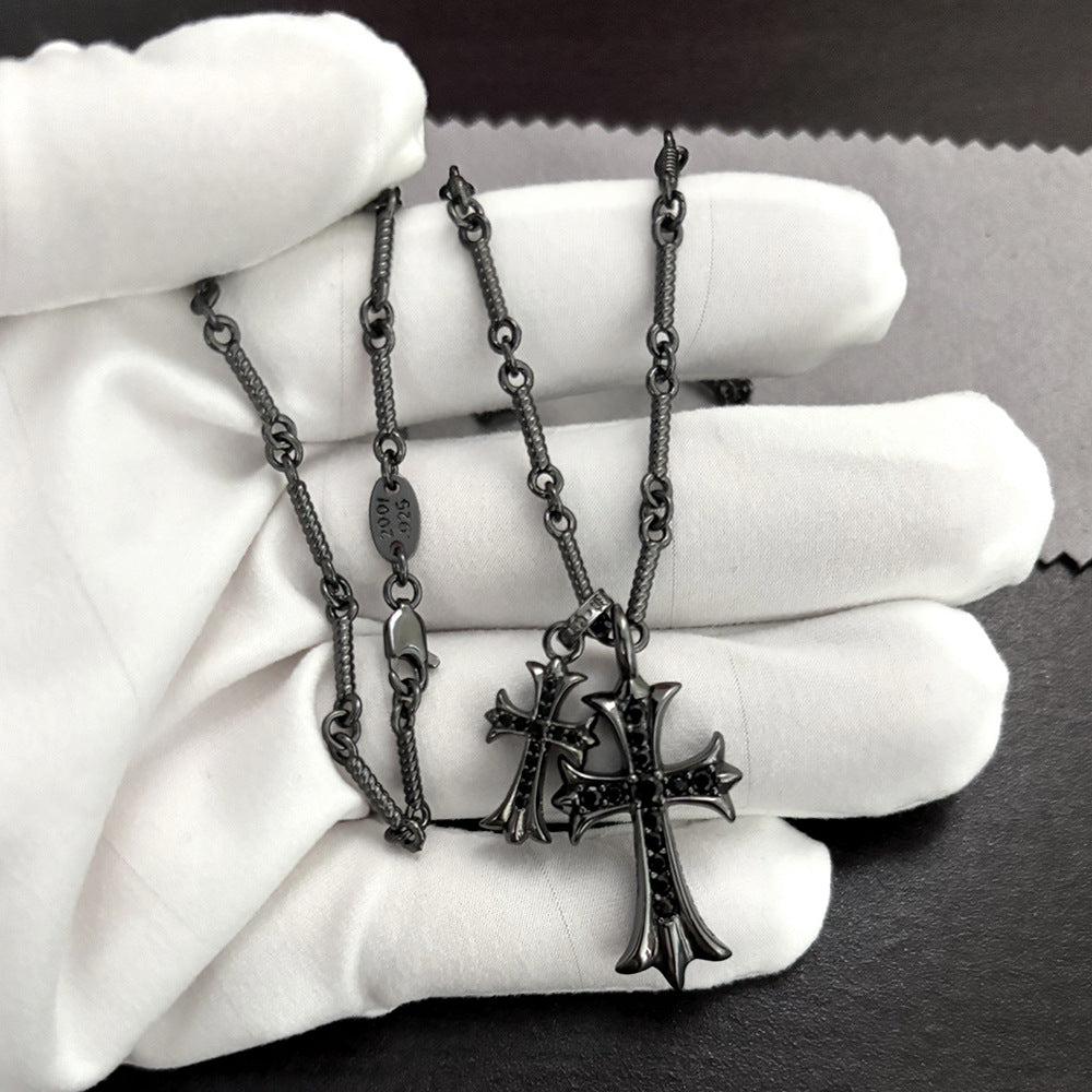 black double cross diamond Bamboo necklace
