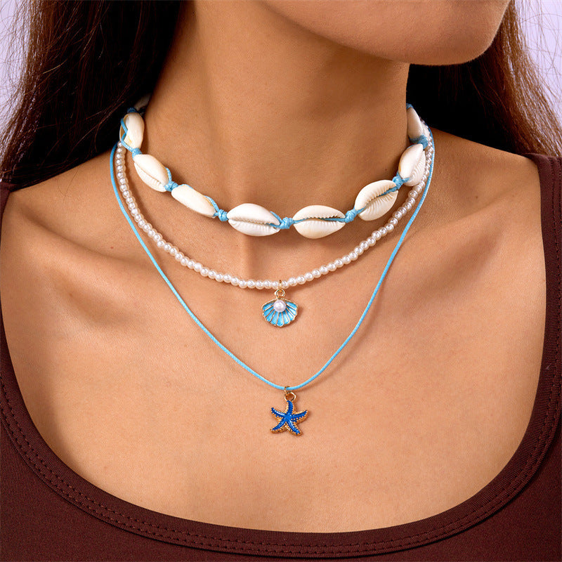 starfish necklace pearl multi-layer stacking necklace