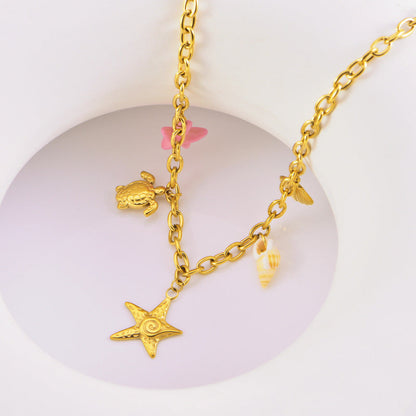 starfish turtle conch gold necklace