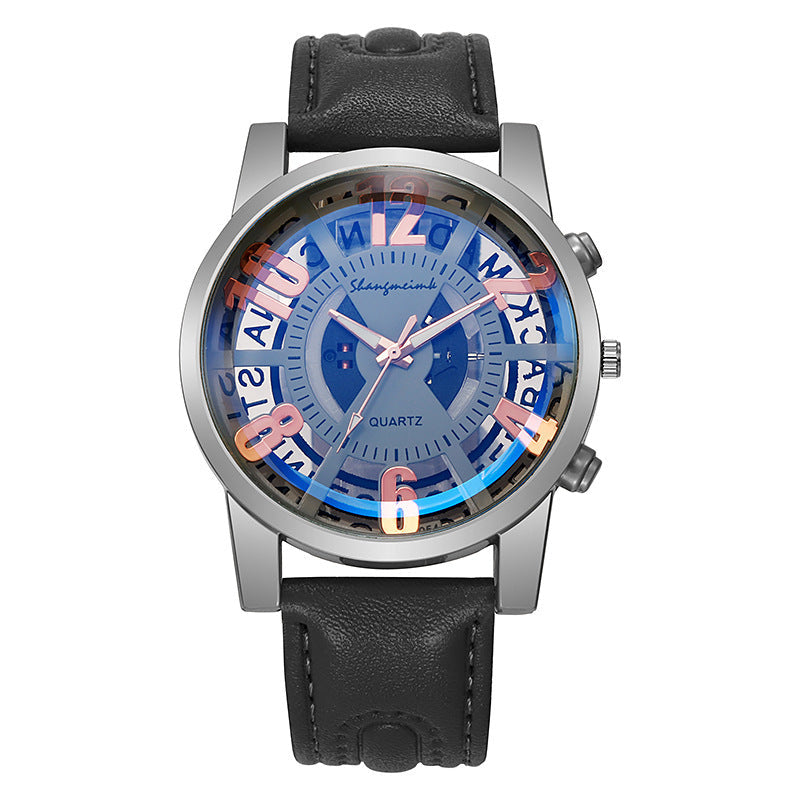 Large-dial, hollow-out blue-light men&