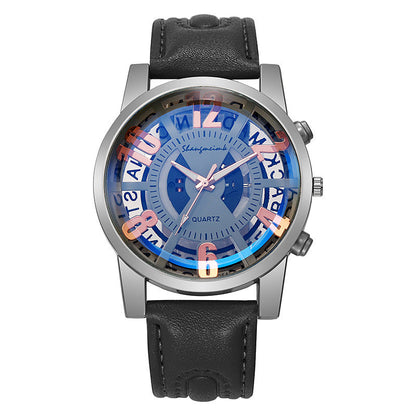 Large-dial, hollow-out blue-light men&