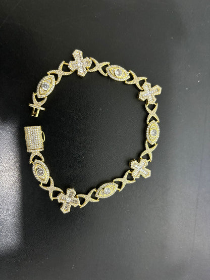 Hip Hop Zirconia Eye Cross Bracelet