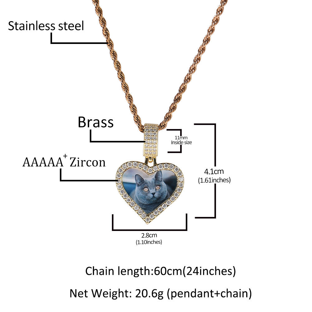 Customized photo heart shape pendant couple necklace