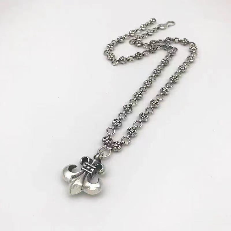 Retro personalized anchor scout flower pendant cross chain necklace